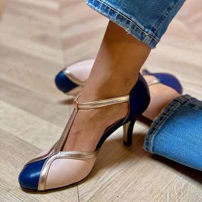 Alessia™ | Colorful T-strap low heels with round toe