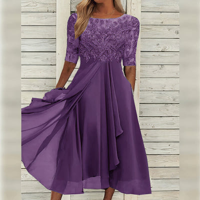 Indira™ - Lace Sleeve Midi Dress