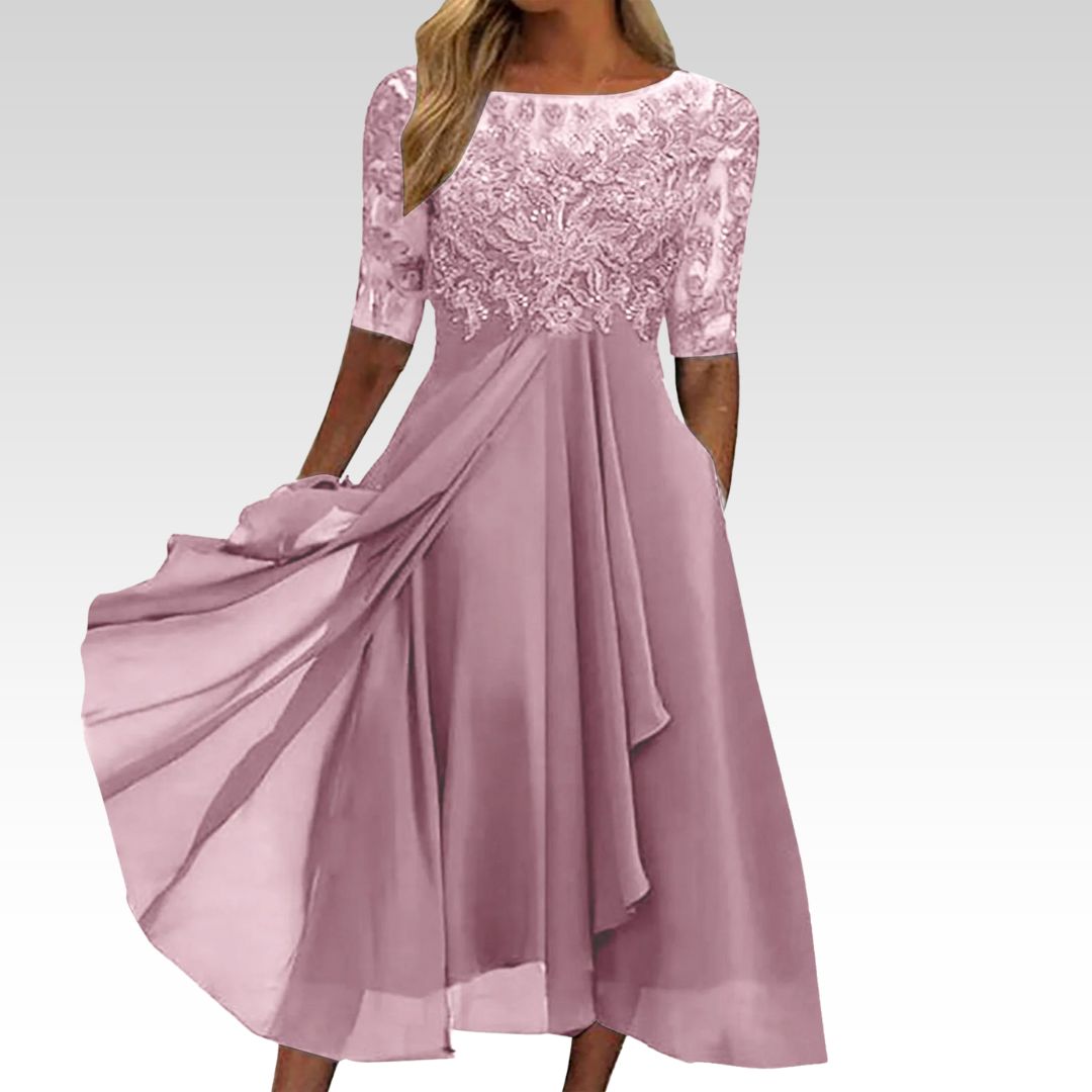 Indira™ - Lace Sleeve Midi Dress