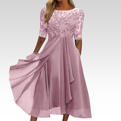 Indira™ - Lace Sleeve Midi Dress