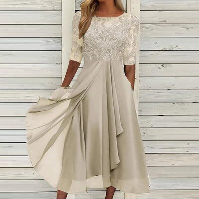 Indira™ - Lace Sleeve Midi Dress