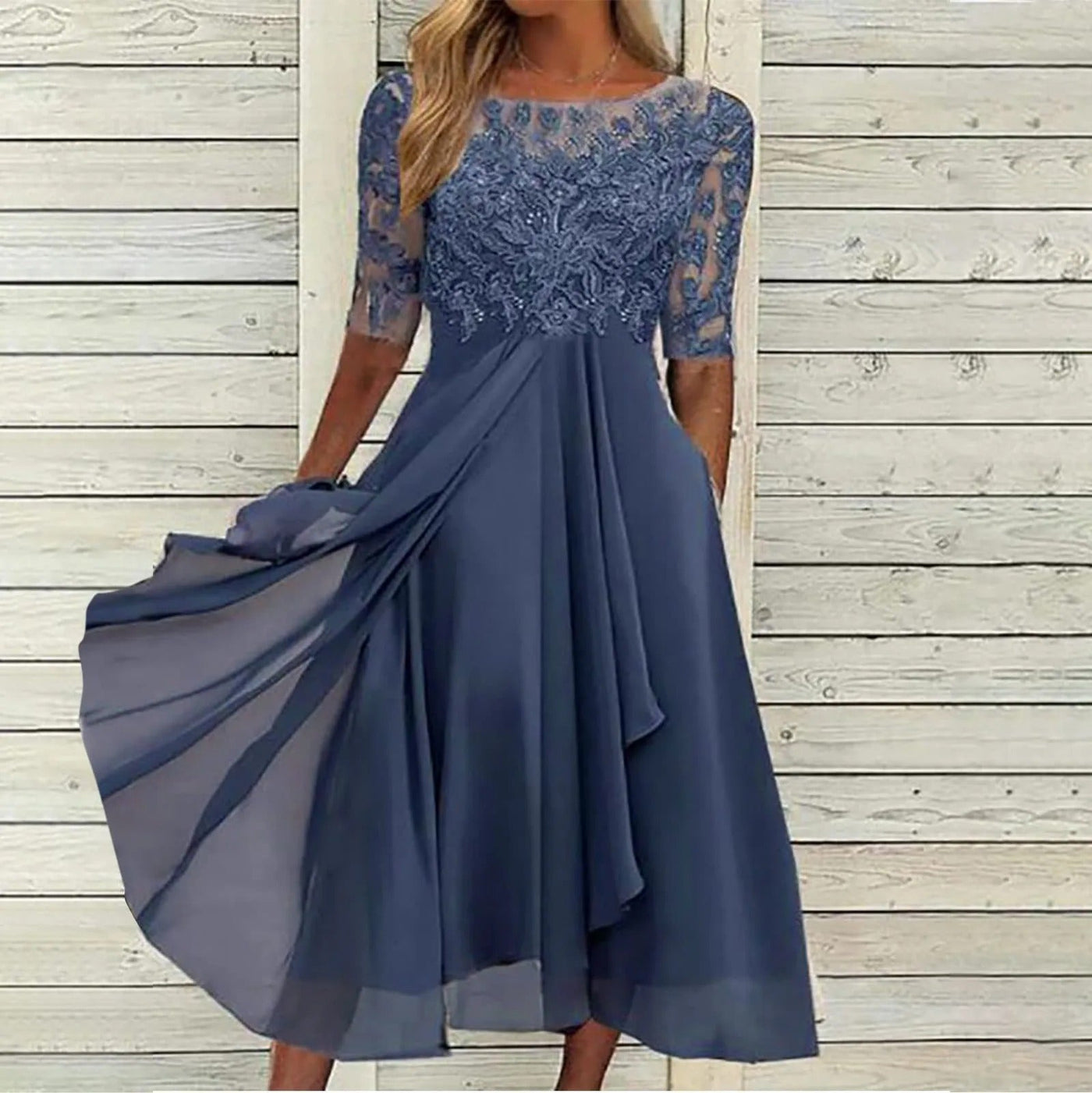 Indira™ - Lace Sleeve Midi Dress