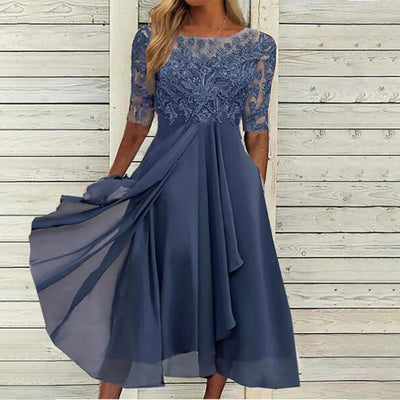 Indira™ - Lace Sleeve Midi Dress
