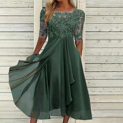Indira™ - Lace Sleeve Midi Dress