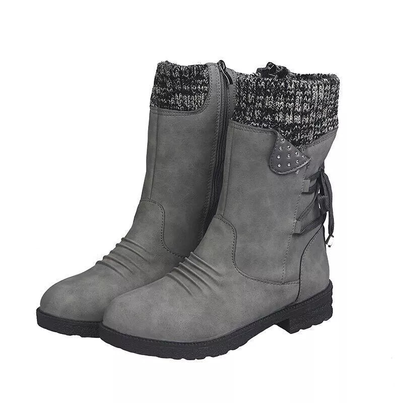 Svea - Retro Thick Heel Leather Winter Boots