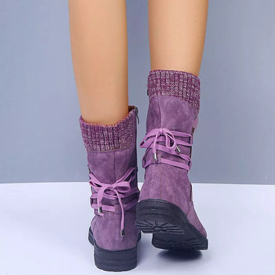 Svea - Retro Thick Heel Leather Winter Boots