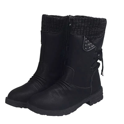 Svea - Retro Thick Heel Leather Winter Boots