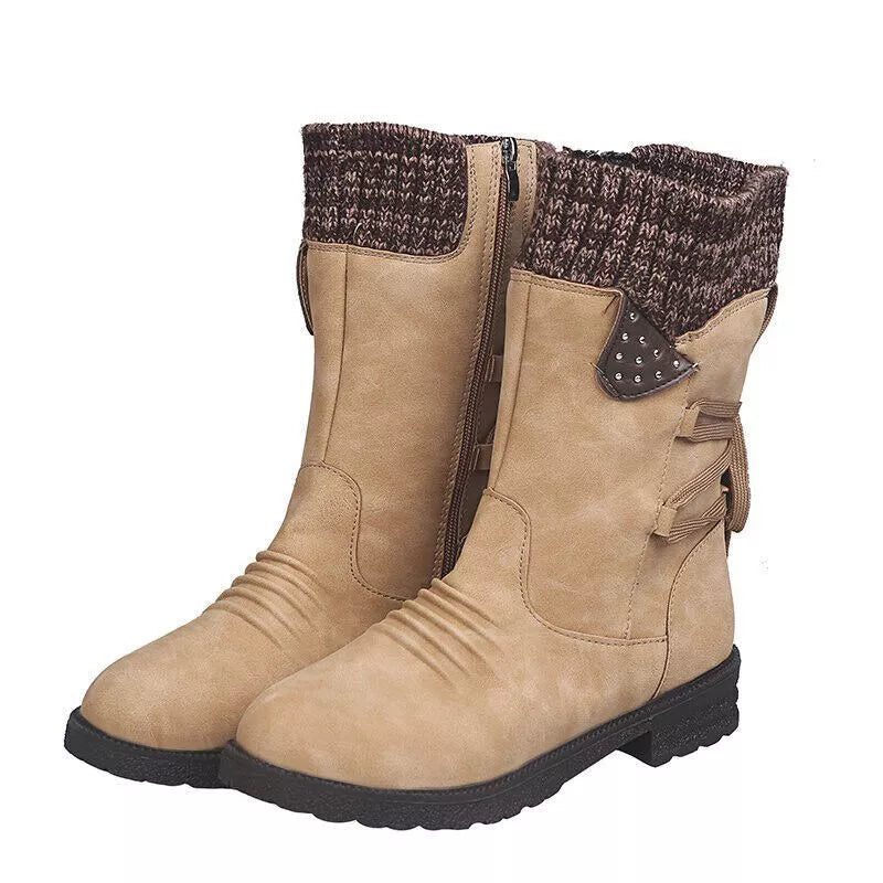 Svea - Retro Thick Heel Leather Winter Boots
